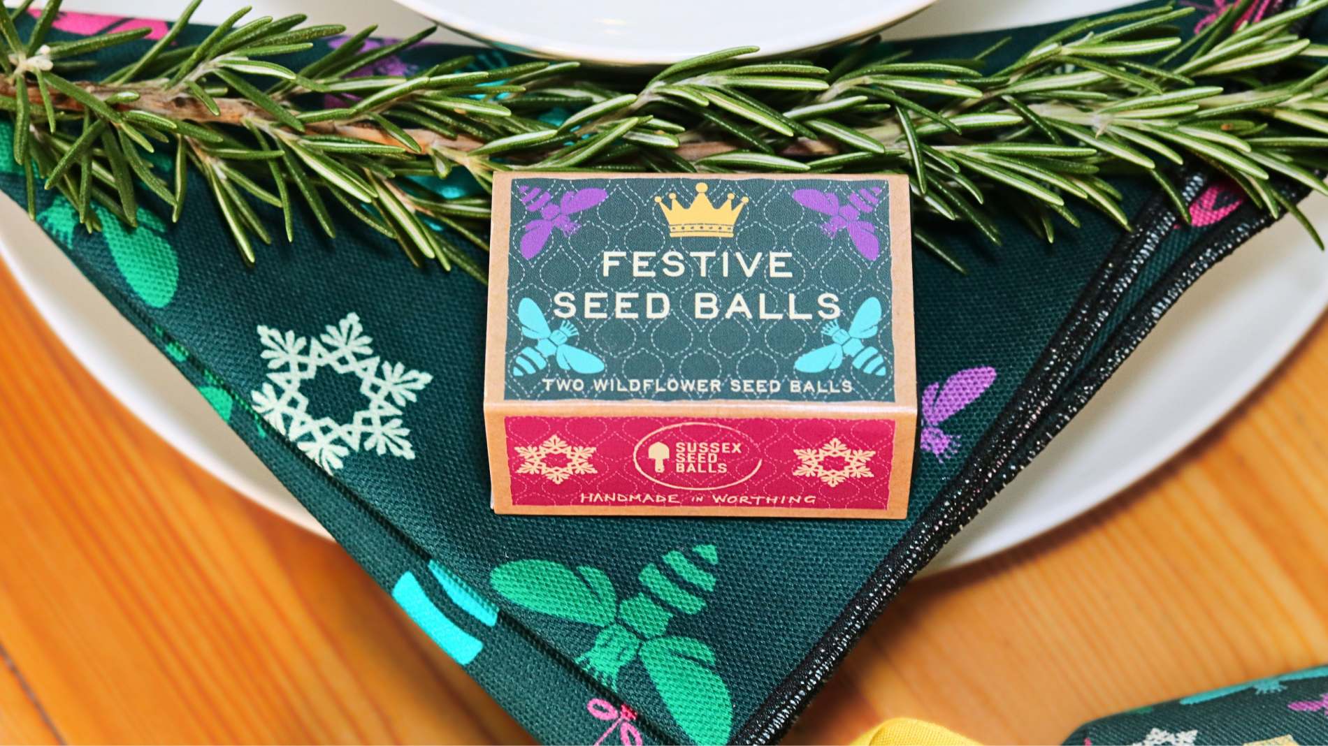 Festive mini gift box containing two hand-made wildflower seed balls - Image 2